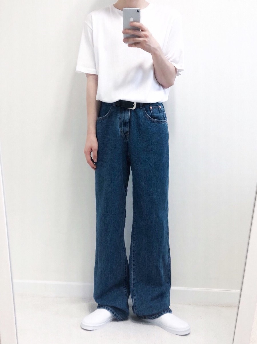 basic long wide denim pants (2color)