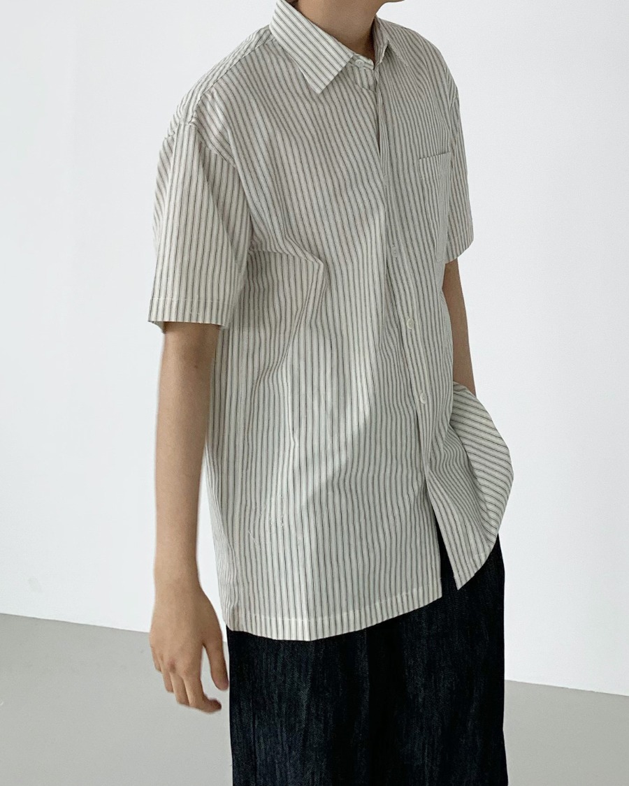 cotton stripe half shirts (2color)