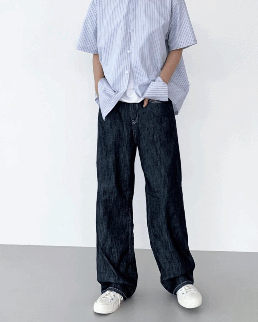 deep blue linen wide denim pants (주문폭주) (누적판매1000장)