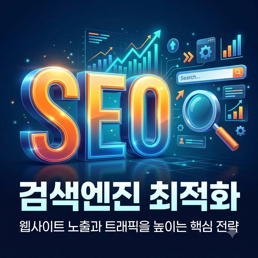 SEO 검색엔진 최적화, 웹사이트 노출과 트래픽을 높이는 핵심 전략 글자 그림