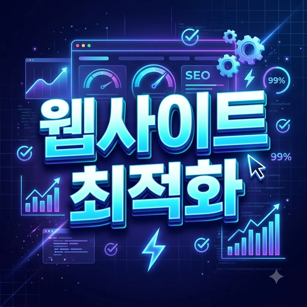웹사이트 최적화 글자와 속도계·그래프 화면 그림