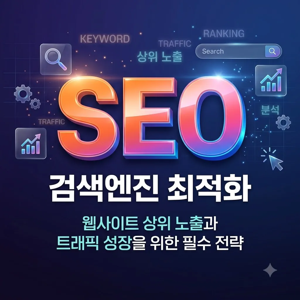 SEO 검색엔진 최적화, 웹사이트 상위 노출과 트래픽 성장을 위한 필수 전략 글자 그림